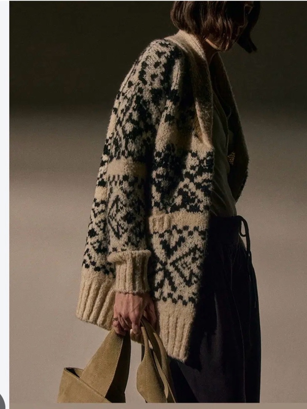 NWT James Perse Chalet Intarsia Cardigan in cream and black